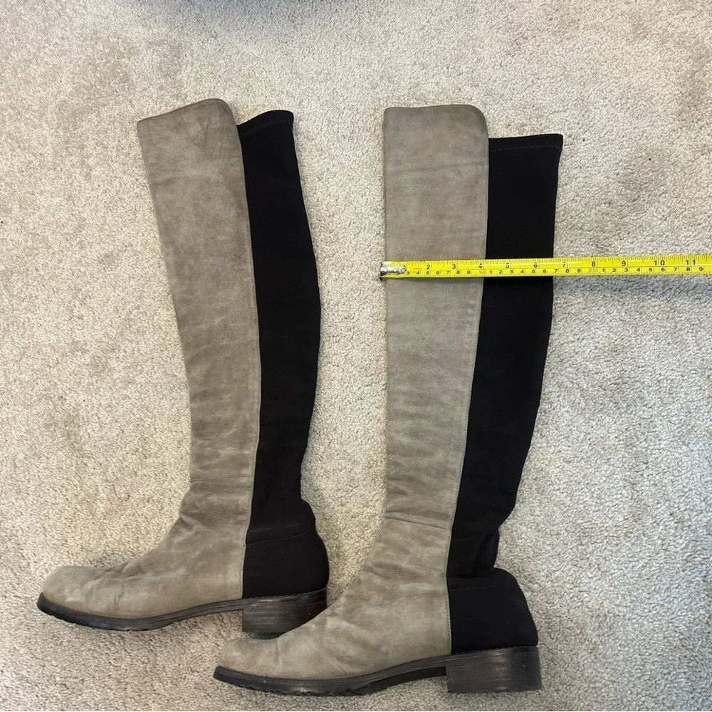 Stuart Weitzman Reserve knee-length boots tan brown suede elastic Sz 8.5